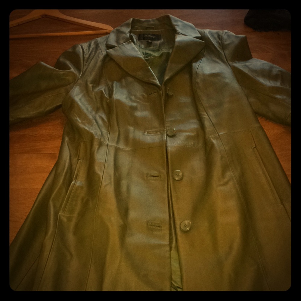 Long forest green leather jacket